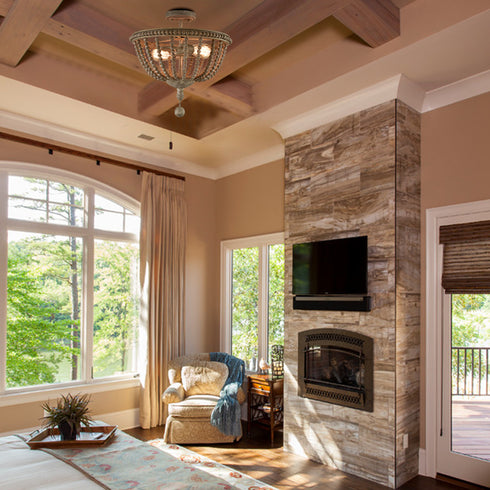 Farmhouse Wood Beaded Semi Flush Mount Ceiling Lights Grey